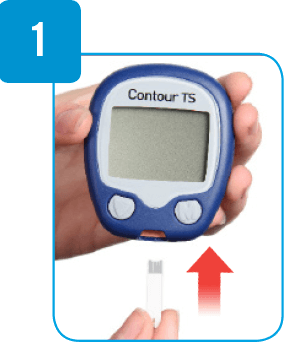 Insert test strip into Contour TS meter 